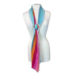 Talbots Multicolored Ombre Striped Oblong Soft Cotton Scarf 27in x 72in